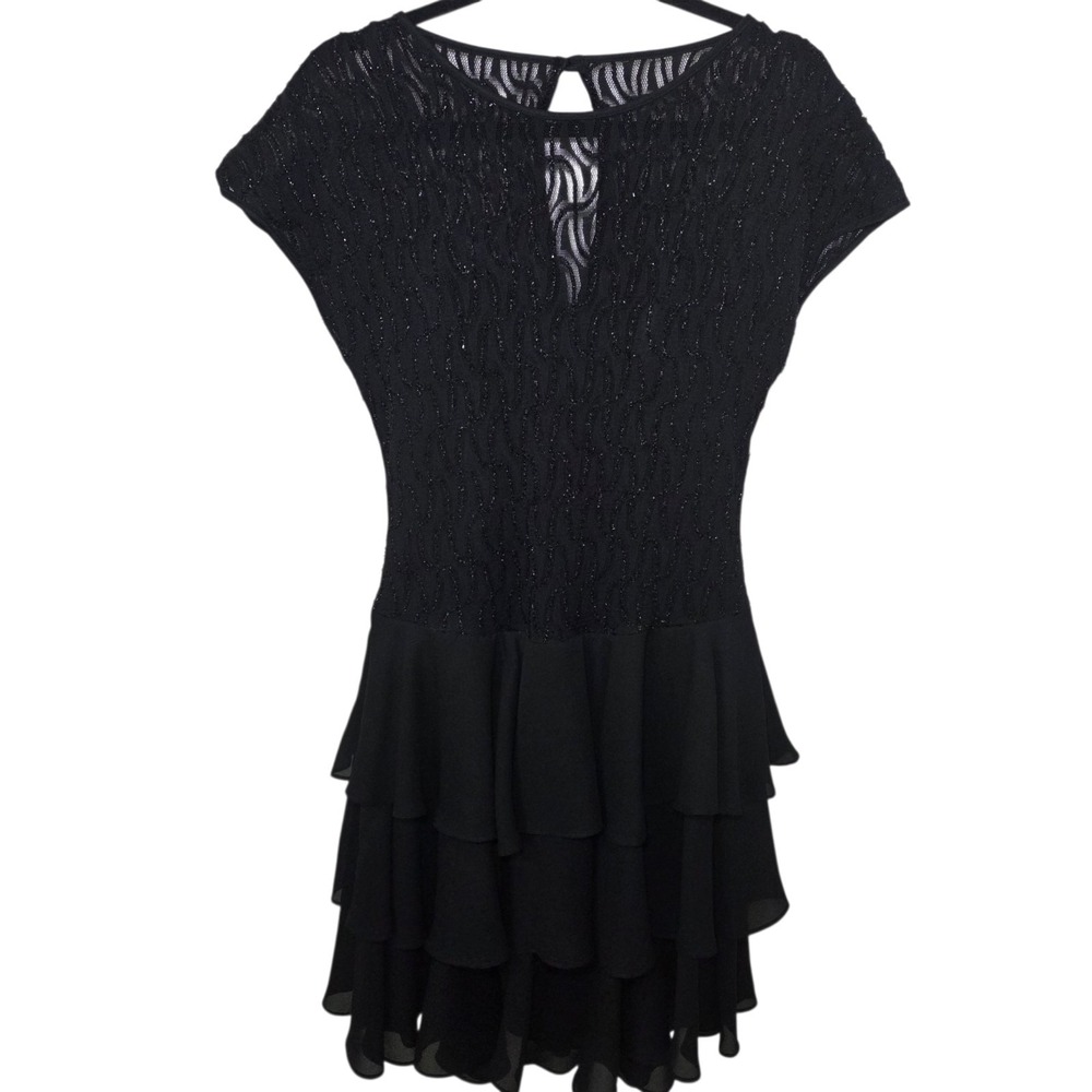 Late Edition Black Tiered Dress Size 12 Sheer Lace Beaded Top Fit & Flare Party‎